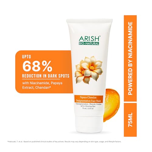 Image of ARISH BIO-NATURAL Papaya Chandan Depigmentation Face Wash with Niacinamide & Sandalwood | Dark Spot Care Cleanser | Herbal Daily Cleanser for Men & Women | Suitable for Dry & Combination Skin | 75 ml