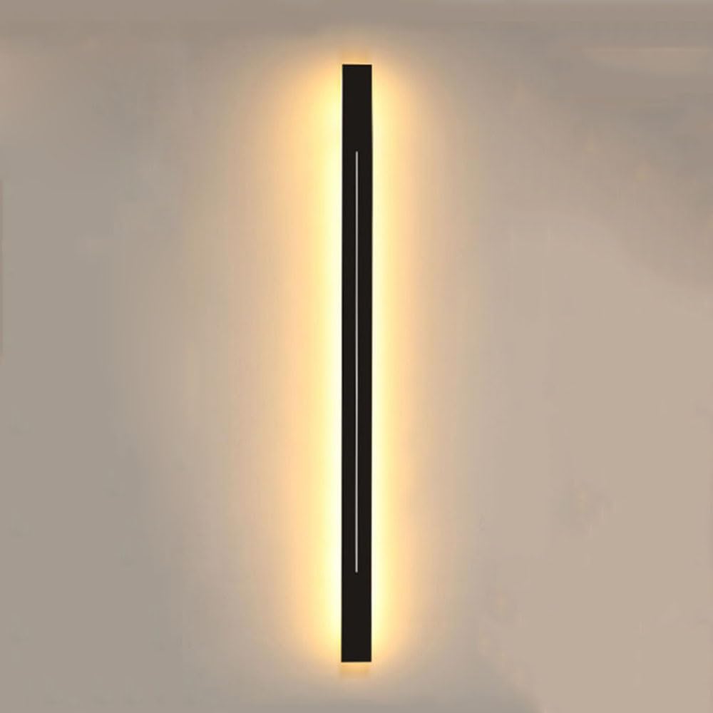 FEITENGDA Modern Ultra-Thin Linear Metal Wall Sconce Minimalist Gold or Black Strip Wall Lamp Interior Acrylic Lampshade Wall Light Fixture for Living Room Corridor Bedroom(Black,60cm/23.62in)