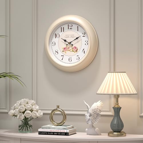 Abdurey Sweet French Decorative Wall Clock,Creamy White Rose Style - Image 2
