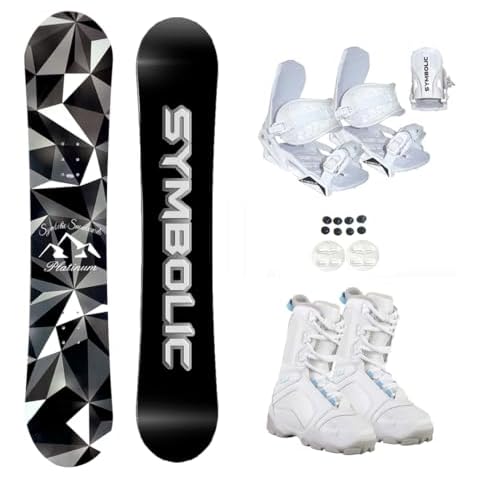 Symbolic Platinum Women Girl Snowboard & Bindings & Blem Choice Boots Complete Package (135cm Platinum Rocker Board, 7 WMS Aval Boot+White Bindg) Cover