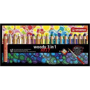 Farbige Stifte Stabilo Woody 880/18-1-20 Made in 18 Farben mit einem Bleistiftschild und Pinsel | 2 Stücke