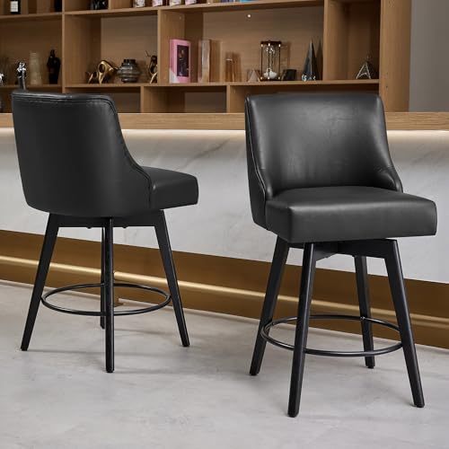 Image of 26 inch Counter Height Swivel Bar Stools, Set of 2, Black