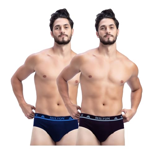 Image of Milton Mens Pure Cotton Solid Briefs|Soft Breathable Underwear for Men|Outer Elastic Comfort Fit Waistband|Skin-Friendly Essentials|Multi-Color, Color Name May Vary as per Availability|Pack of 2