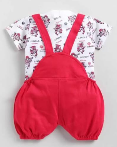 Image of Mommy Club Baby Boy's & Baby Girl's Jumbo The Elephant Dungaree For 0-6Months Baby || Dress Clothes For Baby Boy And Baby Girl (Red, 0-9 Months)