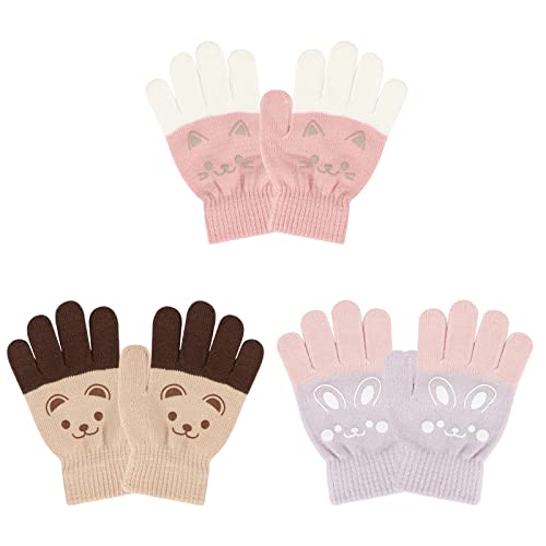 QKURT 3 Pezzi Guanti Invernali per Bambino Bambina Ragazzi Ragazze 4-9 anni, Manopole Full Finger Gloves Warm Cute...