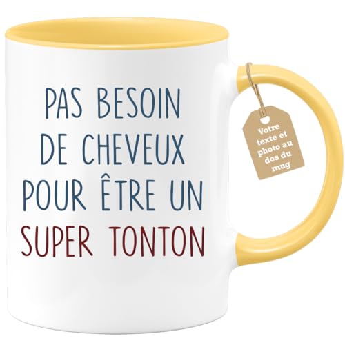 Café-Croissant - Mug Personnalisable Texte Photo Tasse Humour Annonce Pas Besoin De Cheveux Pour Être Un Super Tonton - Cadeau Noël Original Drôle Futur...