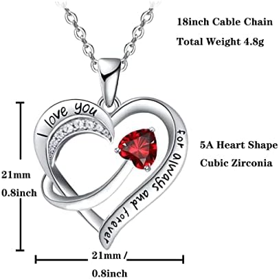 Emma Manor EM Love Heart Pendant Necklace for Women 18k White Gold Plated 5A Cubic Zirconia Engraved I Love You Jewellery Gift for Girls Wife