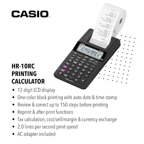 Casio HR-10RC Mini Desktop Printing Calculator, Black - image 2