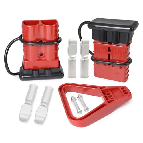 ANDCHIER 2PCS 350 Amp Connector Plugs 350A Quick Connect Disconnect Connector 2/0 Gauge Wire Harness Plug 600V + 1pc Handle + 2pcs Cover Dust