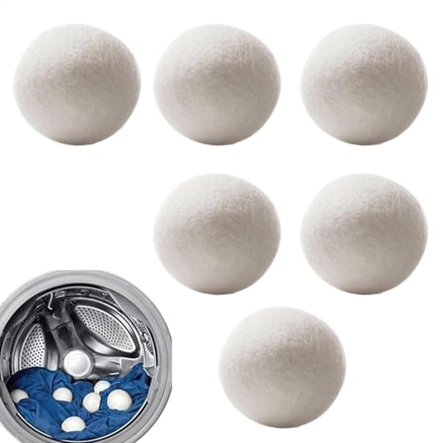 Bolas de lana para secadora, 6 bolas de lana reutilizables, bolas de secado reductoras de estática y arrugas, para suavizar la tela, reducir el tiempo de secado de la tela