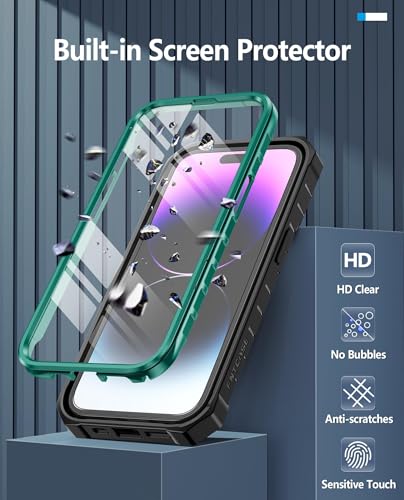 Coque iPhone 14 Pro et 13 Pro verte antichoc militaire avec béquille - 3