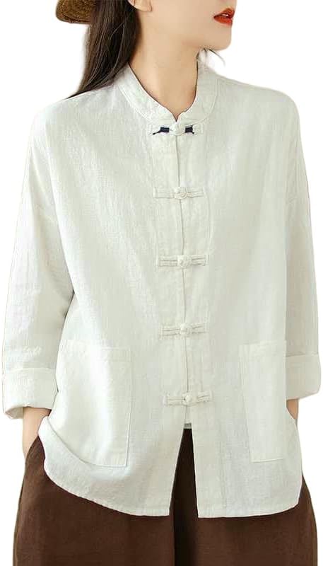Women's Shirt Spring Autumn Loose Fit Cotton Linen Chinese Style Literary Retro Top