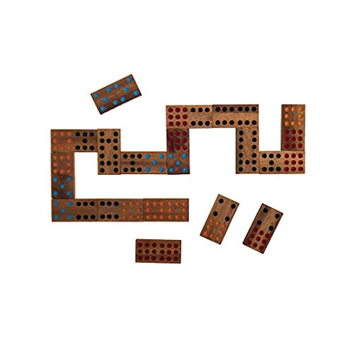 Double 9 Dominoes en caja de madera con puntos color miniatura 5