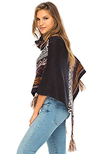 Back From Bali Womens Knit Sweater Cape Boho Soft T Neck Cowl Neck Poncho Tassels3