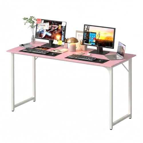 Image of PayLessHere | 55 Inch Computer Desk | Pink | Office Desk with Metal Frame, Adjustable Feet | Water-Resistant, Scratchproof Surface | Sturdy Writing Table for Home Office or Study | Pack of 1