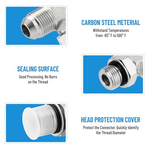 Image of 5 Pack 90 Degree Elbow Hydraulic Hose Fittings: 1 /2 inch JIC 37 Male x #8 SAE /ORB Male, Hydraulic End Connectors with Protection Cover - 6801-08-08