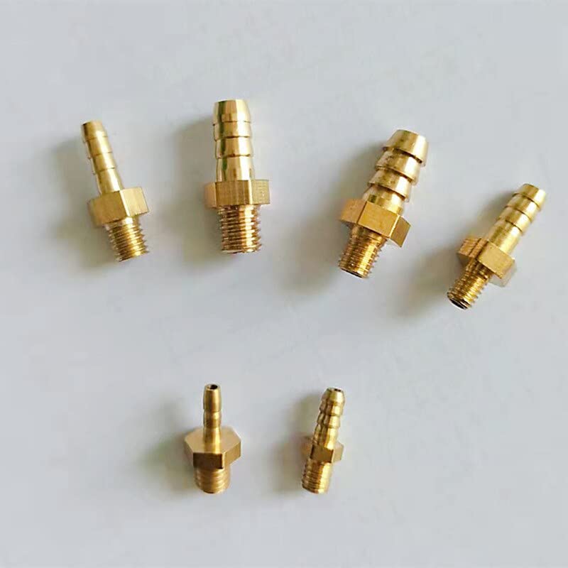 5PCS 3mm 4mm 5mm 6mm 8mm 10mm OD Hose Barb M3 M4 M5 M6 M8 M10 Metric Male Thread Brass Pipe Fitting Coupler Connector Adapter - ( Size: M6 To 5mm )