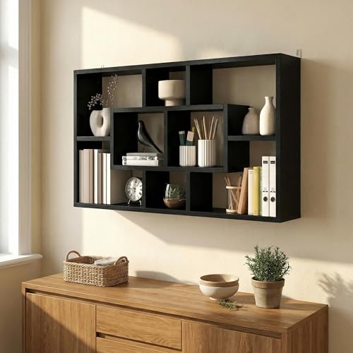 Miniatura 5 de Homcom Estante De Pared Decorativo, Estantería Para Libro, Cds, Baldas Flotantes Con 8 Cubos, 85x14,5x47,5 Cm, Carga 20kg, Para Oficina, Estudio, Salón, Negro