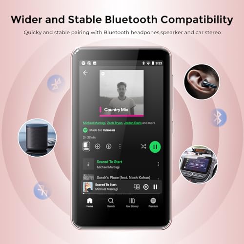 Image of innioasis Kids MP3 Player with Bluetooth, WiFi, 4.0 inch Touch Screen, Supports Spotify, Spotify Kids, Pandora, Apple Music, Deezer, Tidal, Parental Controls, Expandable Storage Up to 1TB (80GB, Pink)