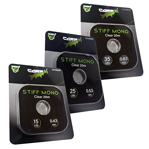 CARP ON - 20m Spool of Stiff Mono Fishing Clear HookLink (Breaking Strain 35lb) Abrasion Resistant Anti Tangle - For Making Fishing Hook Link Rigs (1 spool of 35lb / 0.63mm) [13-1052035]