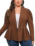 Womens Plus Size Business Casual Blazers for Work Long Sleeve Shawl Lapel Knit Blazer Suit Jackets Brown 3XL