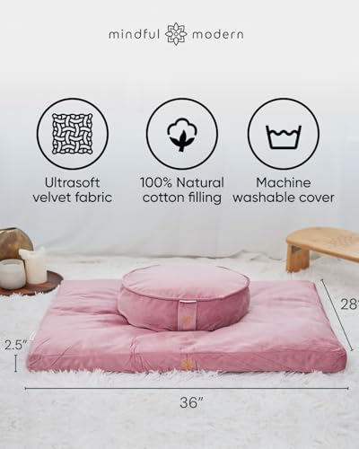 Image of Mindful & Modern Zabuton Meditation Mat - Cotton Filled Yoga and Meditation Pad - Zabuton Meditation Cushion for Kneeling and Sitting Support - Large Rectangular Sitting Floor Pillow for Bench or Zafu