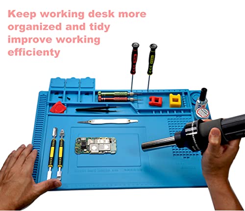 Premium Heat Resistant 932°F Silicone Soldering Mat, Large Anti Static Magnetic Electronic Repair Work Mat For Bga And Gun Soldering Iron, Workbench, Cell Phone Laptop Repair, 17.7'' *11.8 '' #TOP5