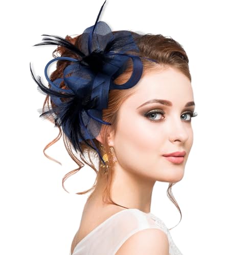 Markest Women's Fascinators Tea Party Headpiece Feather Headwear for Derby 20s Party Accessory Cocktail Wedding HA9213-Navy blue