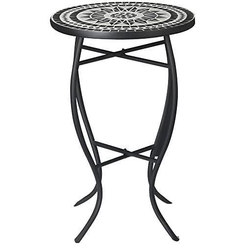 Outsunny Table Bistro Ronde de Jardin Plateau mosaïque métal époxy anticorrosion céramique Ø35,5 x 53,5H - Noir et Blanc