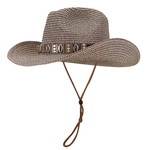 Sombrero de playa para hombre y mujer, estilo retro, con correa resistente al viento, anticaídas, para exteriores, marrón, Talla única