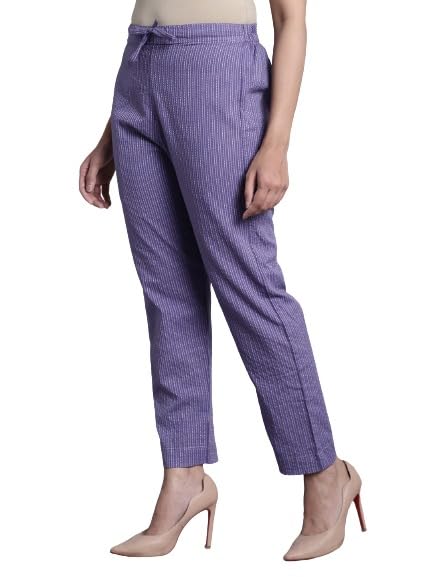Image of Enchanted Drapes Purple Striped Cotton Women's Pants
