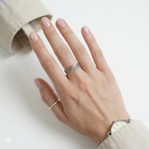 Bague ouverte en argent sterling plumes d'ange, le cadeau idéal - 7