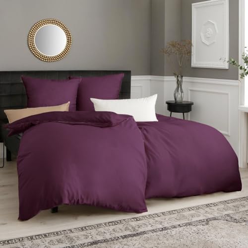 Soifox Parure de lit violette 135 x 200 cm 4 pièces - Ensemble de draps de microfibre pour lit double sans repassage et sans plis avec fermeture éclair 2 housses de couette 135 x 200 cm + 2 taies