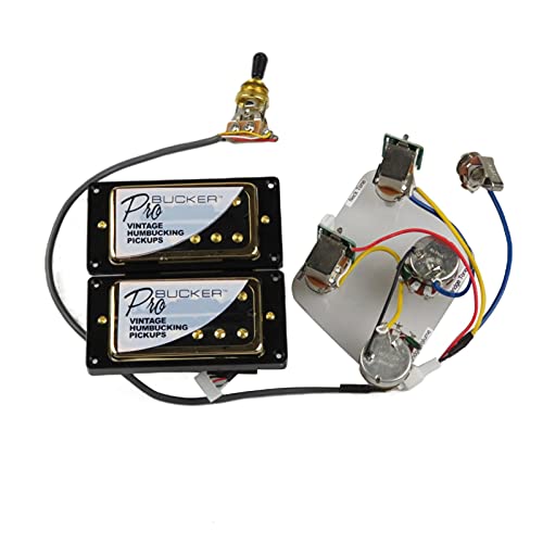 ハムバッカーピックアップ、アルニコ 5 プロバッカープッシュ/プル配線ハーネスダブルコイルエレキギターピックアップ、エピフォンギターハムバッカーピックアップ用 (ゴールデンBKフレーム) (ゴールデンBK)