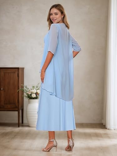 2 Piece Mother of The Bride Dresses with Jacket Ruffle Chiffon Formal Evening Dress3