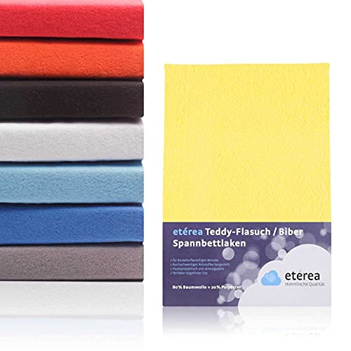 etérea Teddy Flausch Spannbettlaken, Spannbetttuch - Warmer Teddyfleece weich und kuschlig - Steghöhe BIS zu 25 cm Größe: 60x120 - 70x140 cm, Farbe: Gelb Cover