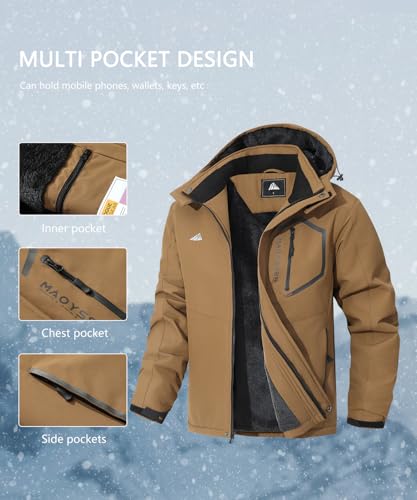 Image of Men's Mountain Ski Jacket Winter Snow Coats Waterproof Warm Fleece Lining Jacket Parka with Hooded