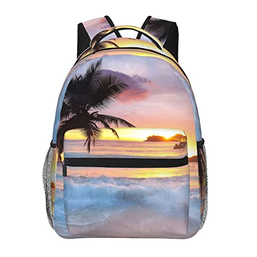 Sac d'école grande capacité avec port USB imprimé palmier tropical pour voyageur