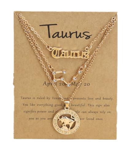 Gold/Silver Zodiac Necklace 12 Constellation Astrology Card Packaging Horoscope Charm Necklace Set for Women Birthday Anniversary Jewelry Gift-Gold-Taurus