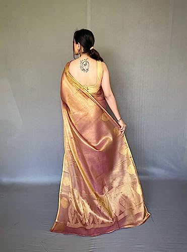 Image of Panzora Women's Tissue Silk Jacquard Weaving Saree With Unstitched Blouse Piece