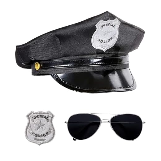 W WIDMANN MILANO Party Fashion 95719 - Conjunto de disfraz de policía, sombrero, gafas y placa, fiesta temática, carnaval