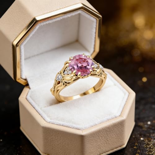 Image of Gemstone Vintage Rings for Women s925 Sterling Silver Round Cut 1.0 Carat Gemstone with Moissanite Promise Engagement Anniversary Ring for Her