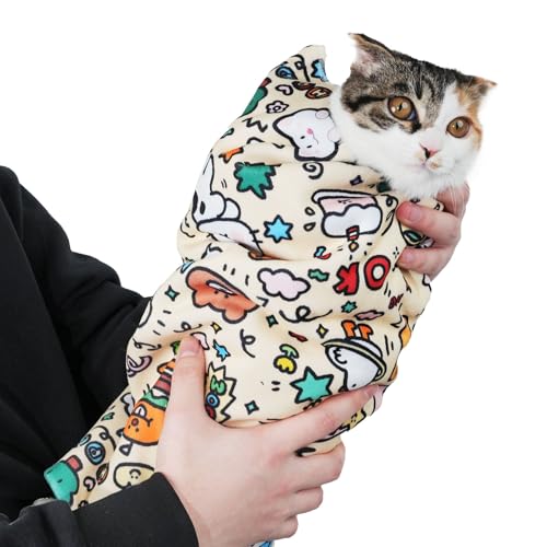 maiwoste 35.5 Extra Large Cat Grooming Wrap Anti-Escape Cat Wrap for Cutting Nails Brushing & Medication Soft Comfortable Reusable Self-Adhering Holds Cats Up to 22lbs (Elephant Cat)