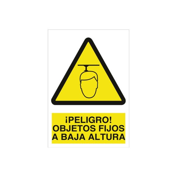 Señal de advertencia de peligro objetos fijos a baja altura. Tamaño y material a elegir.