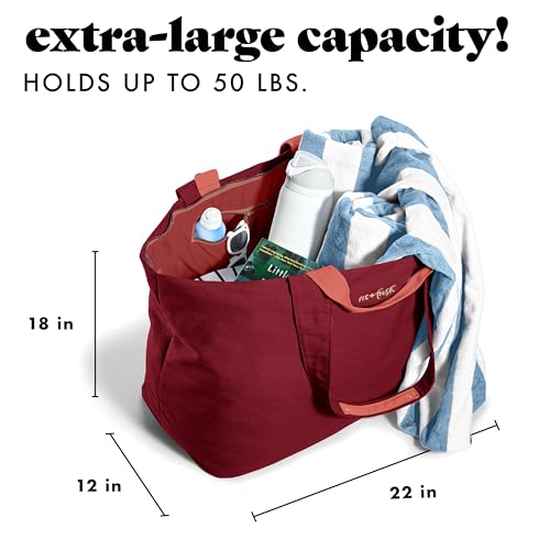 Image of Fit & Fresh XL Beach Tote Bag for Women - XL Travel Tote with Zipper & Pockets, Oversized Canvas Pool Bag, Weekender Carry-On