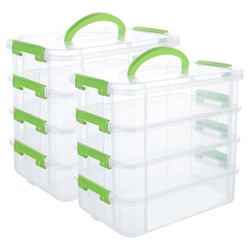 YAYODS 2er-Set Sortierbox mit Tragegriff - 27x17,5x24 cm Stapelbare Aufbewahrungsbox mit Schnappverschlüssen aus PP - 4-Ebenen Organizer für Backzubehör, Basteln & Kleinteile, Transparent