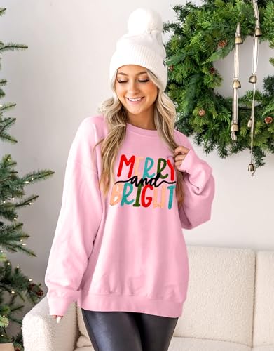 MAPICK Christmas Merry Sweatshirt for Women Fleece Linend Crewneck Casual Pullover Tops Xmas Sweaters for Women 2025(Pink,XX-Large) — view 5