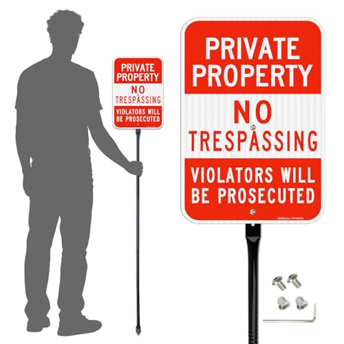 Panneau Private Property No Trespassing Faittoo avec piquet de 137 cm en aluminium