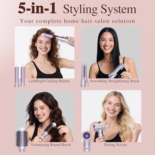 Entalva 5 in 1 Hot Air Styler- Blowout Brush Hair Dryer Set for Salon Blowouts, Smooth Curls, Volumizing and Straightening, Professional Hair Styler Set, Anti-Frizz, Compact Design with Travel Bag - view 2