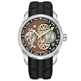 Pagani Design Men's Automatic Mechanical Watch Skeleton Dial Sport Watch with Fluorine Rubber Strap, Synthetic Sapphire Glass, Luxury Automatic Wristwatch for Men,Automatic Calendar (Black Brown)